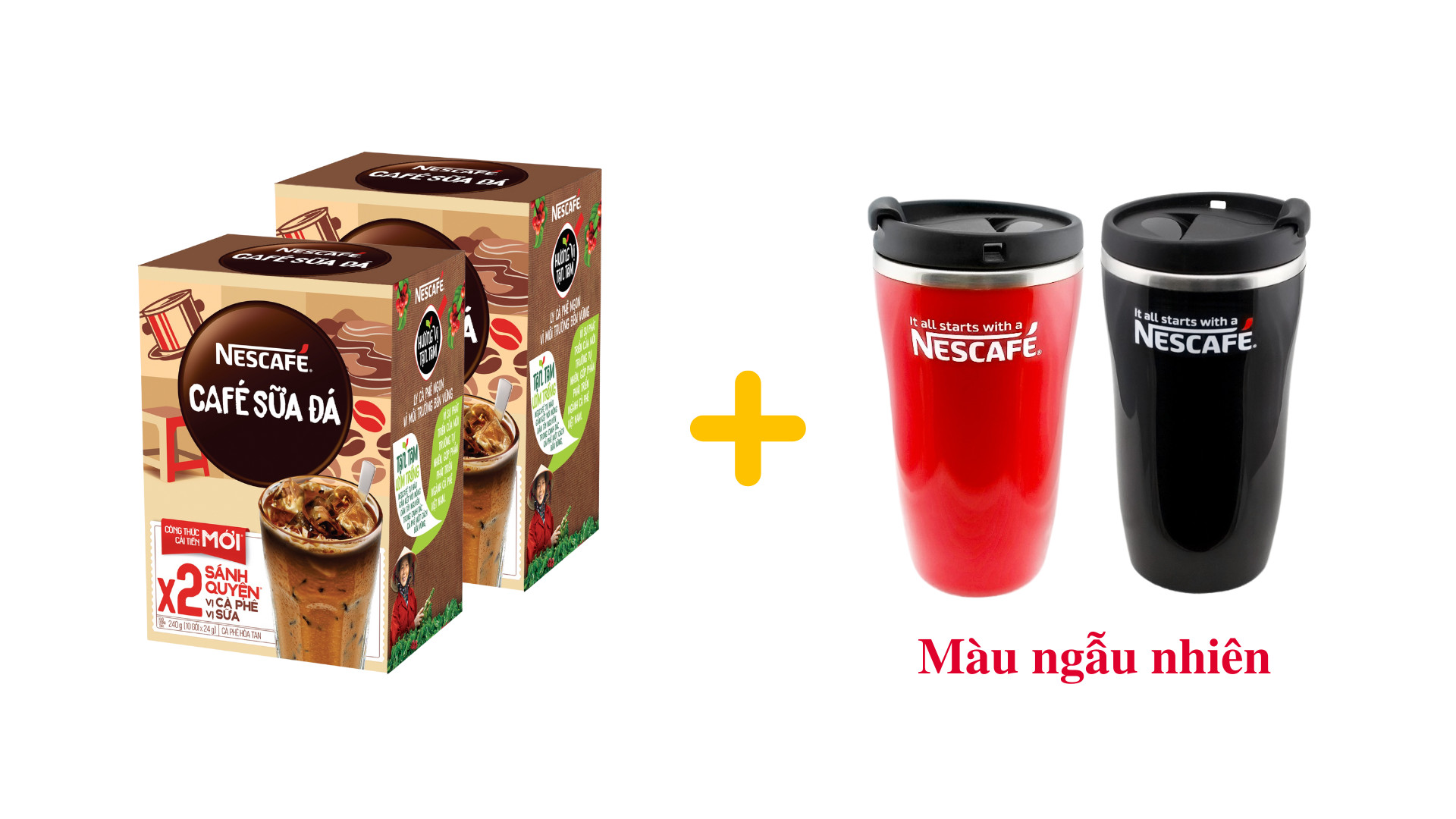 Combo 2 hộp cà phê hòa tan Nescafé 3in1 cà phê sữa đá (Hộp 10 gói x 24g) [Tặng 1 ly giữ nhiệt]