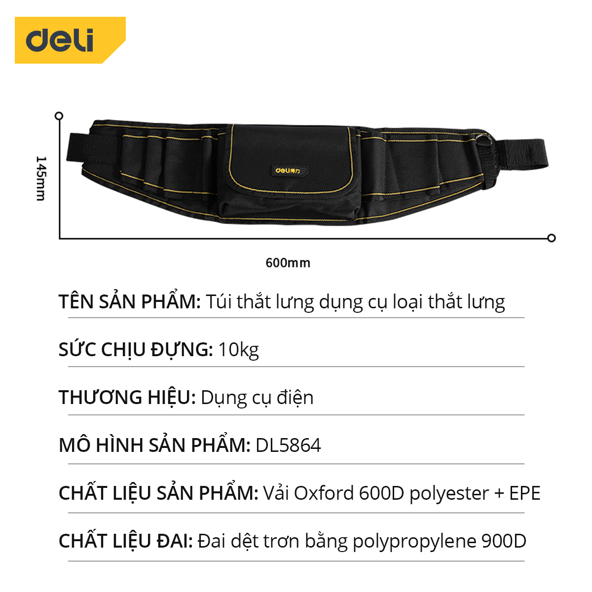 Túi Đựng Đồ Nghề Đeo Thắt Lưng Deli - Nhiều Ngăn Tiện Dụng, Đeo Thoải Mái Dễ Dàng Mang Theo - DL5864