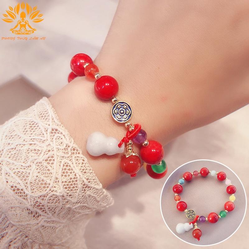 VÒNG TAY ĐÁ PHONG CÁCH TÂY TẠNG CHALCEDONY CÁ TÍNH TRẺ TRUNG TẶNG KÈM HỘP GẤM CAO CẤP