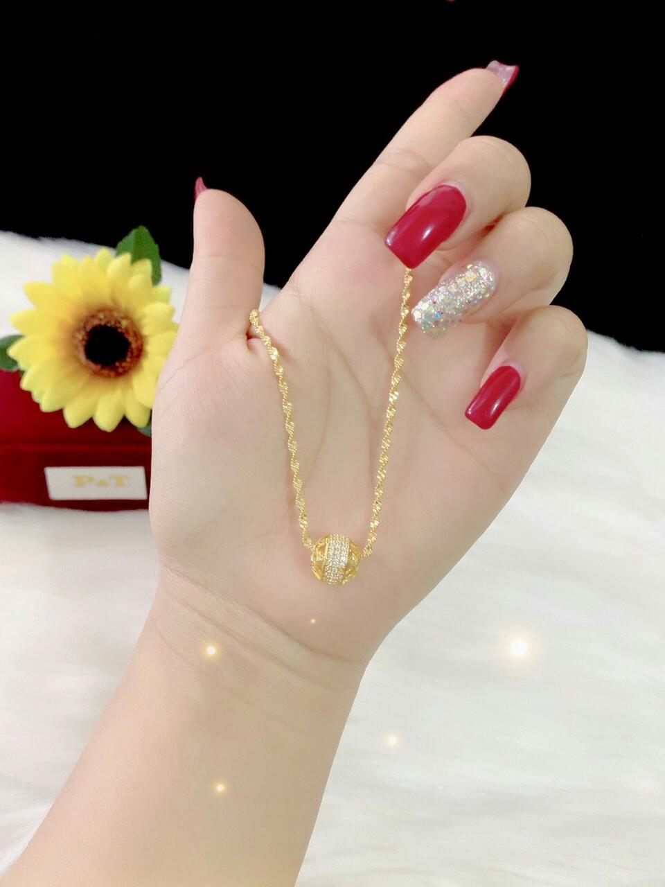 Dây chuyền nữ mặt trái châu xoàn xi dát vàng 18k cao cấp EKP630