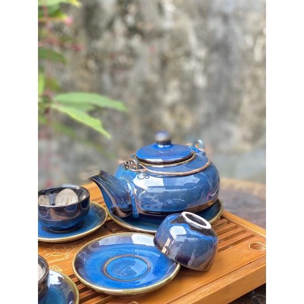 BỘ ẤM CHÉN MEN XANH HOẢ BIẾN ĐẸP