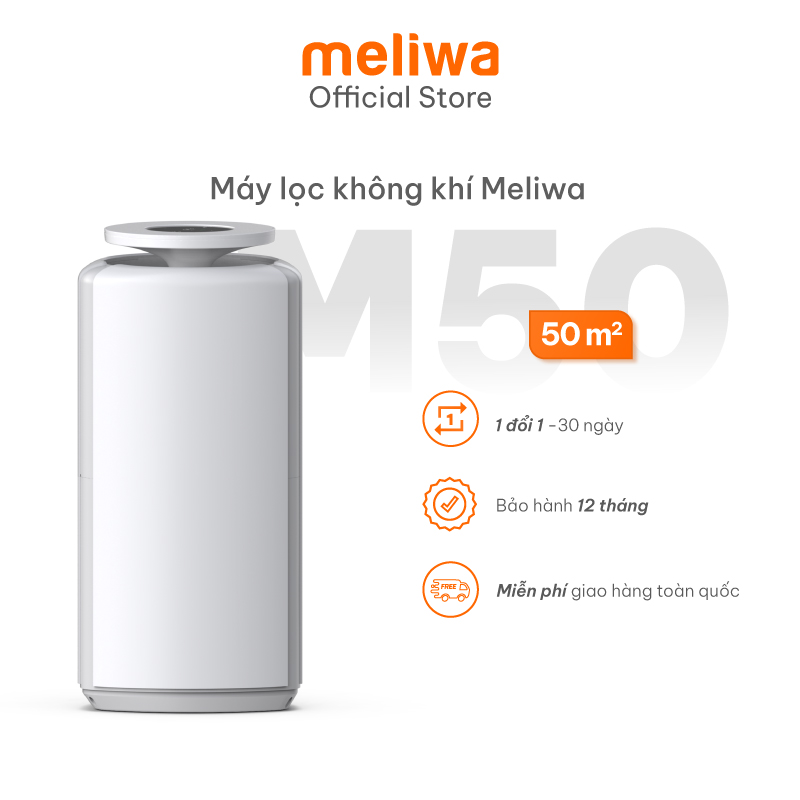 Máy lọc không khí thông minh Meliwa M50 lọc bụi mịn, kháng khuẩn và diệt khuẩn hiệu quả bộ lọc HEPA, tạo ion âm - Hàng Chính Hãng