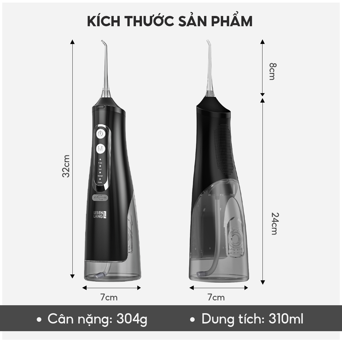 Máy tăm nước Lebenlang cầm tay LBT1488, 6W, chống thấm nước 2000mah, 310ml, tích hợp pin, bảo hành 2 năm - hàng chính hãng