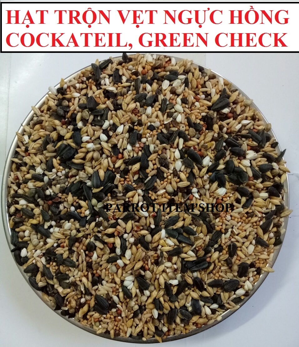 1KG HẠT TRỘN ĐẦY ĐỦ CHẤT DINH DƯỠNG DÀNH CHO VẸT COCKATEIL, NGỰC HỒNG, GREEN CHECK