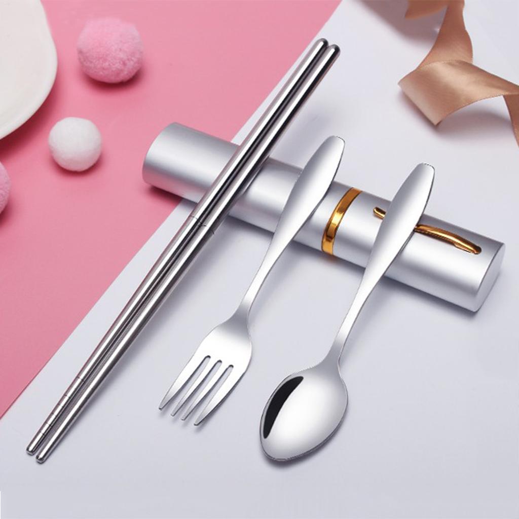 Tableware Stainless Steel Travel Portable Chopsticks, Forks Spoons