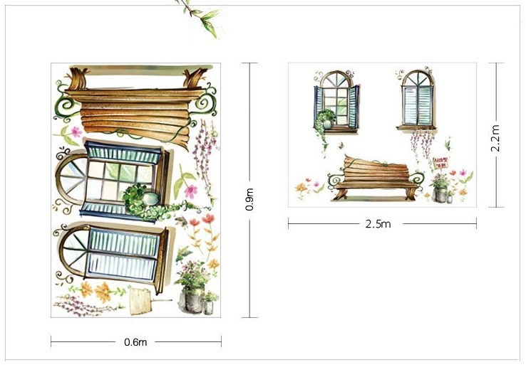Decal dán tường hoạt hình đáng yêu combo cô gái bên cửa sổ và dreamcatcher