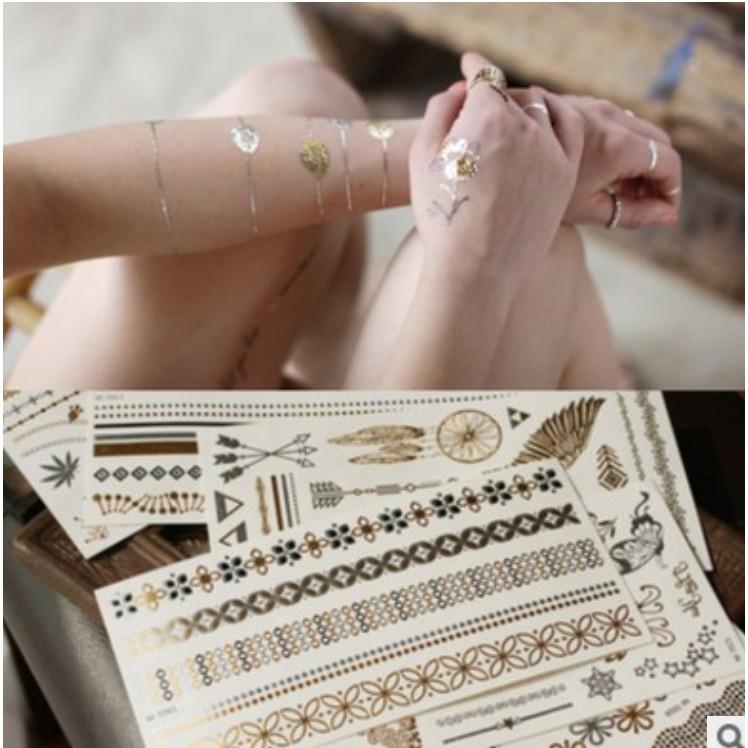 Hình xăm dán ánh kim tattoo gold cao cấp 15x21cm