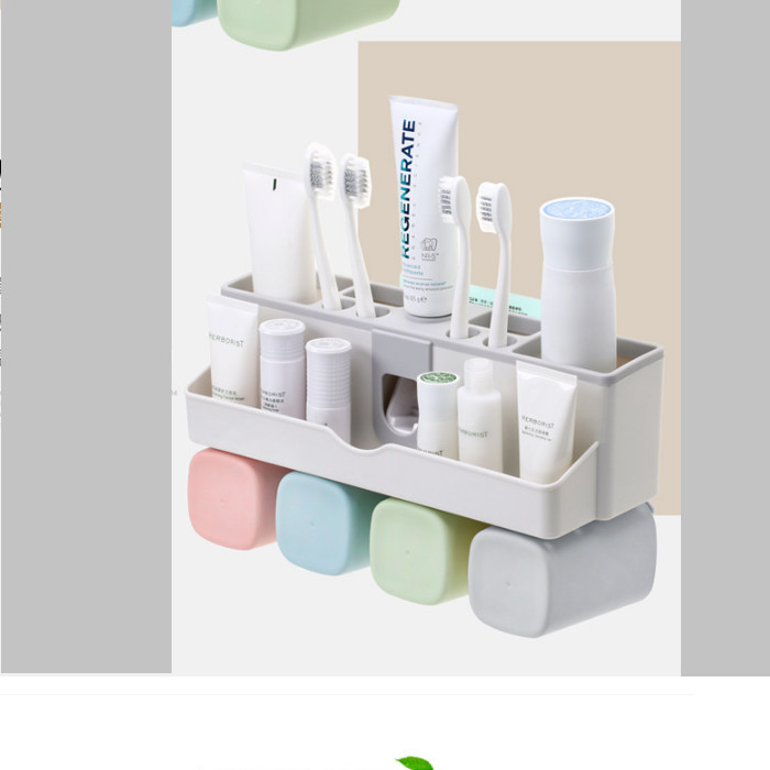 Kệ để đồ dùng nhà tắm đa năng dán tường, hộp đựng kem đánh răng tự động tặng kèm 4 ly siêu tiện dụng
