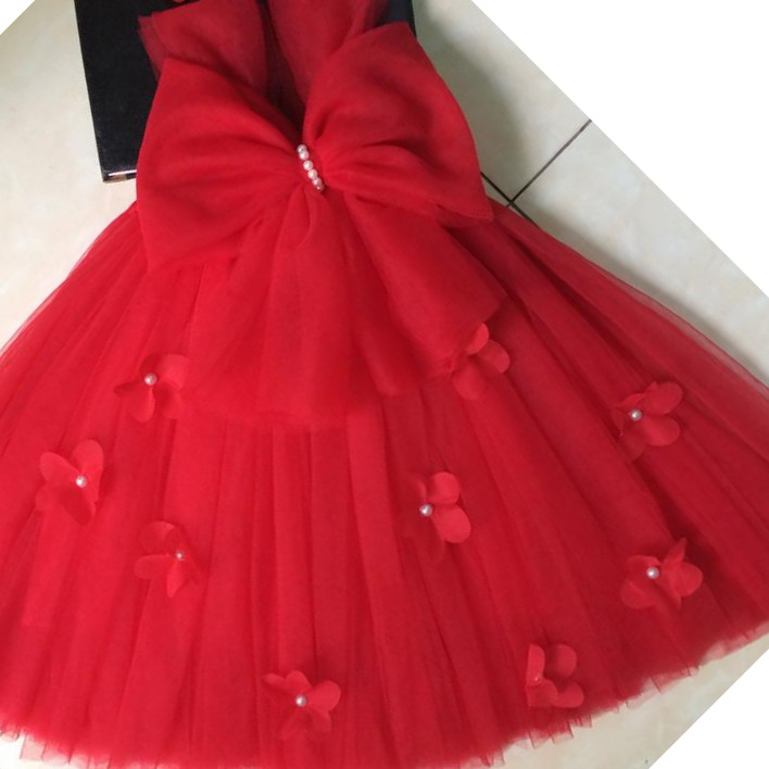 Váy công chúa đỏ nơ hoa dải cho bé yêu