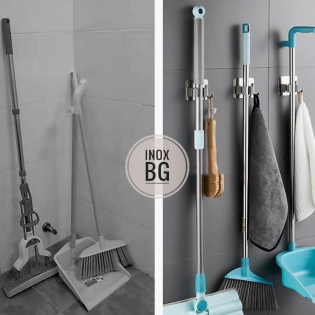 Móc dán tường giữ cây lau nhà, treo chổi inox 304
