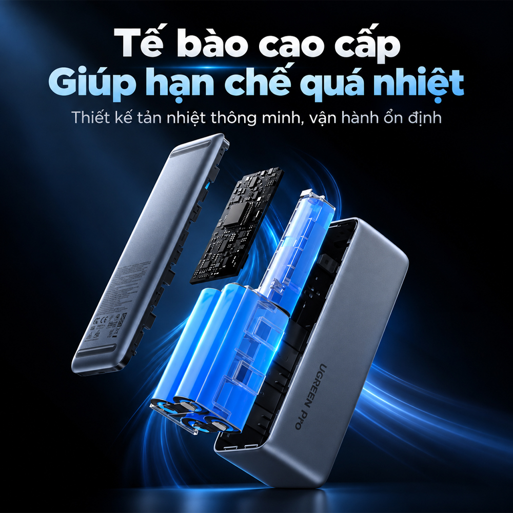 Sạc dự phòng Ugreen Nexode Pro Power Bank Built-In Cable 35cm 1USB 1Type-C 200W 25000mAh PB728 75702B - Hàng chính hãng