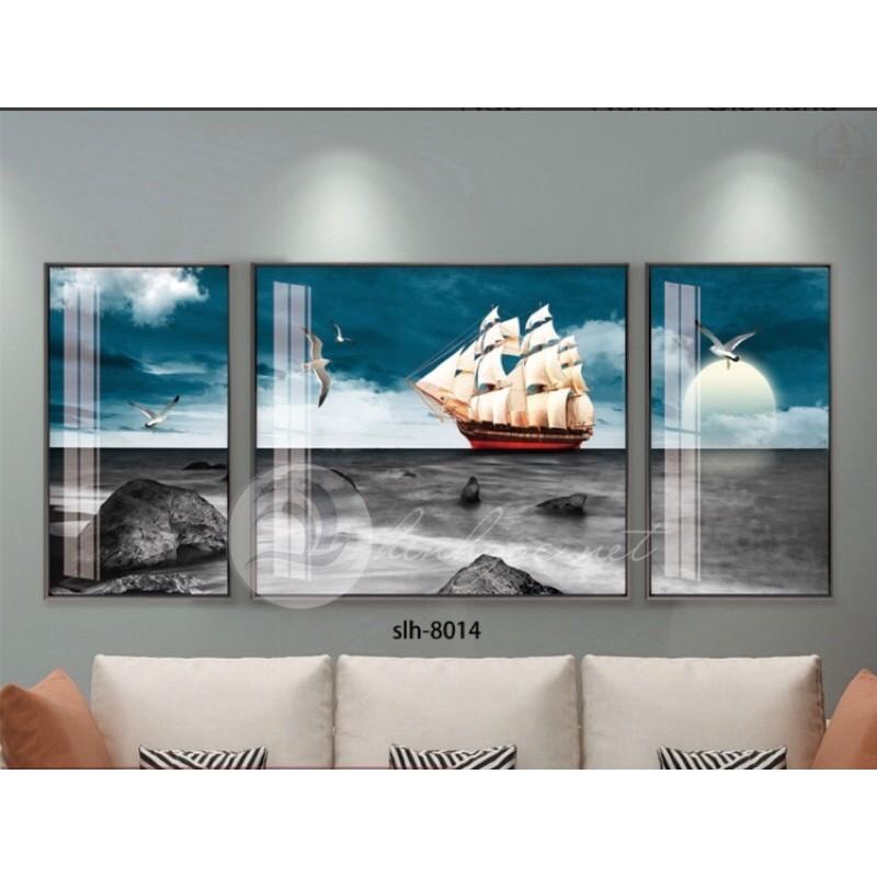 Tranh treo tường - Tranh trang trí nhà cửa - Tranh canvas - Tranh treo phòng khách bộ 3 tấm thuyền buồm xuôi gió.