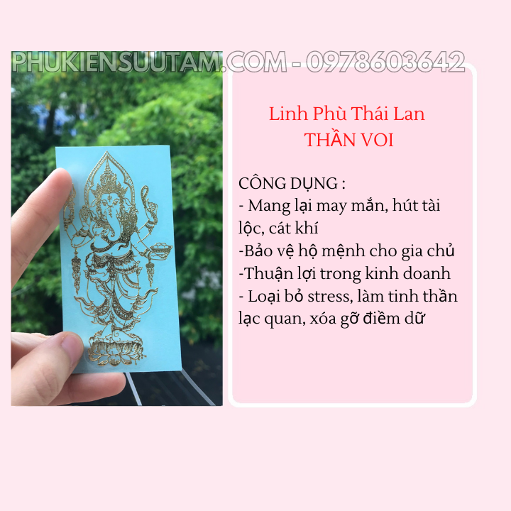 Linh phù Thái Lan Thần Voi để dán điện thoại hoặc laptop, đem bên người cầu bình an -SP005569