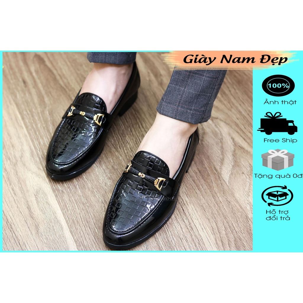 Giày Lười Nam Giá Rẻ, da bóng, Đế Cao 3cm - Mã L157 Màu Đen