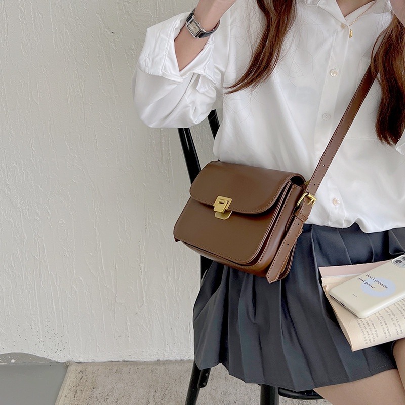 Túi Đeo Chéo, Túi Xách Nữ MiiZzu Khoá Gập Da Trơn Cao Cấp, Sang Trọng Phong Cách Hàn Quốc Mẫu Mới Size 22cm
