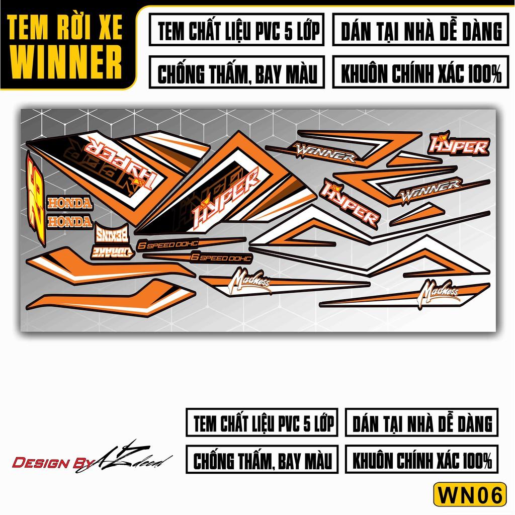 Tem Rời Dán Xe Winner V1 / 150 Mẫu HYPER | WN06 | Decal Chế Xe Chất Liệu PVC Chống Nước, Chống Bay Màu - Xanh Trắng