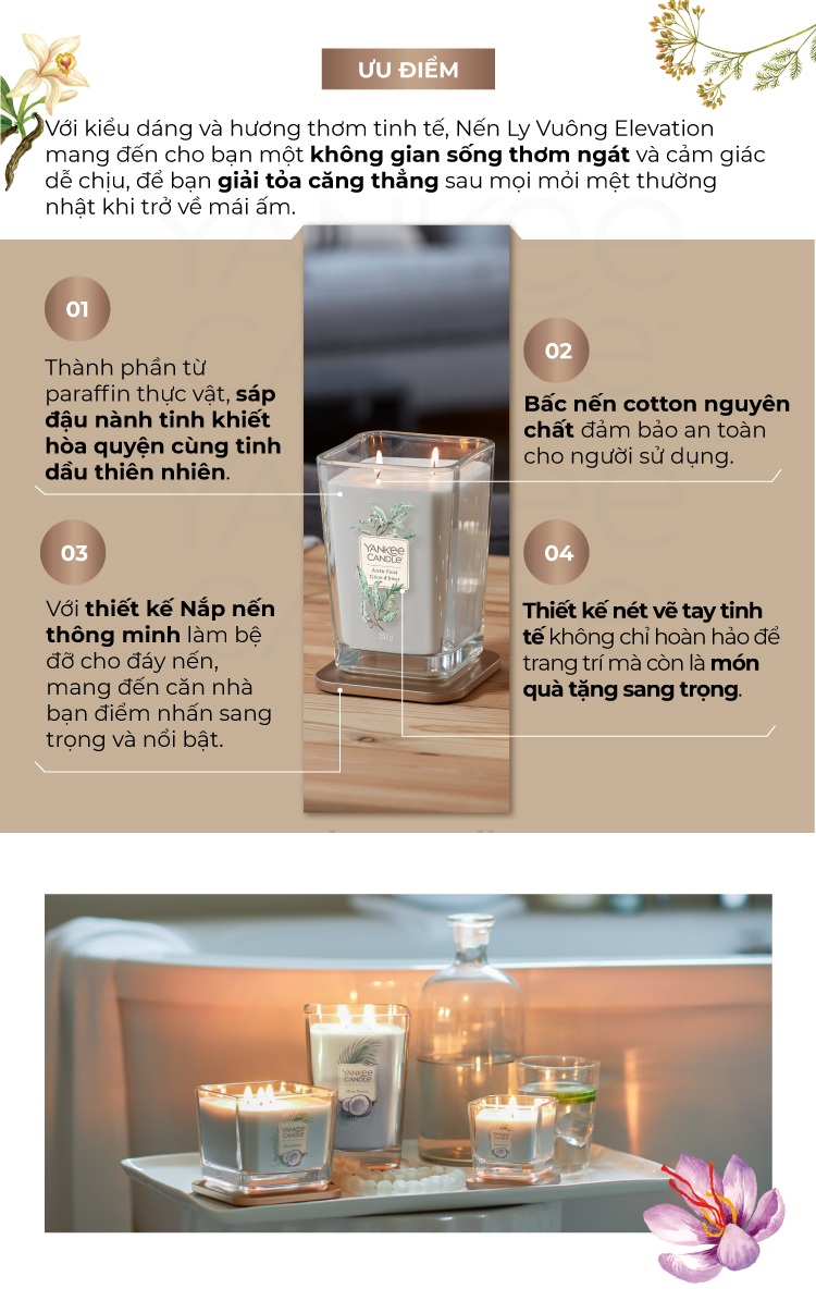 Nến ly vuông Elevation Yankee Candle size S - Sea Minerals