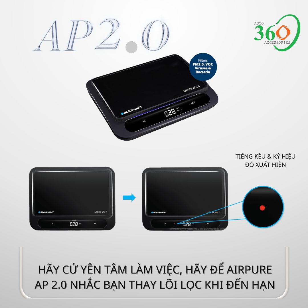 Máy Lọc Không Khí Ô Tô Cao Cấp Blaupunkt Airpure AP 2.0 Không Một Tiếng Ồn, Sử Dụng Bộ Lọc Hepa Lọc Không Khí - Khử Mùi, 3 Vị Trí Đặt Nhờ Dây Dẫn Dài 4m