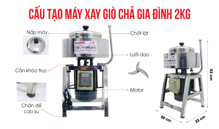 Máy Xay Thịt Làm Giò Chả Ruốc, Xay Cua, Xay Cá NEWSUN 2 Kg/ Mẻ, Inox Cao Cấp - Phù Hợp Với Mô Hình Kinh Doanh Nhỏ - Hàng Chính Hãng