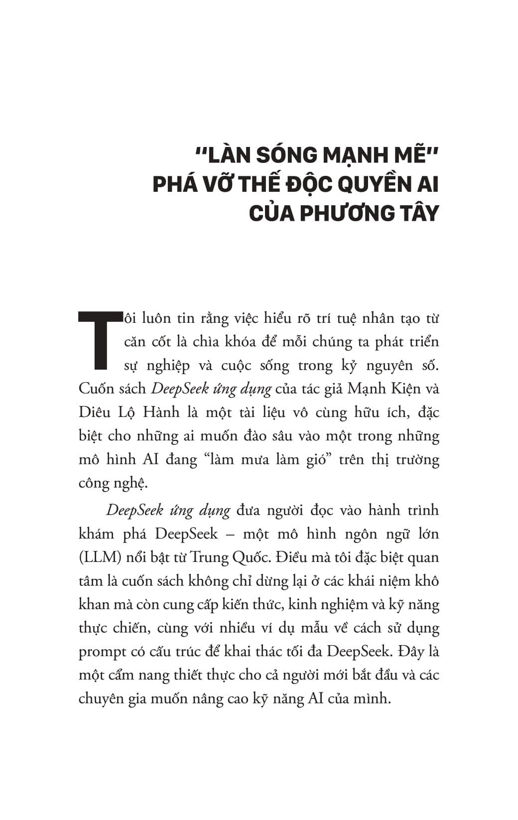Sách - Deepseek Ứng Dụng - Làm Chủ AI Mã Nguồn Mở, Từ Cơ Bản Đến Thực Chiến