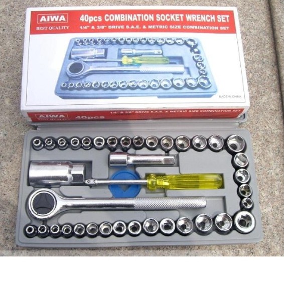 Bộ khẩu và cần xiết sửa xe thay bugi 40pcs hệ inch và mét