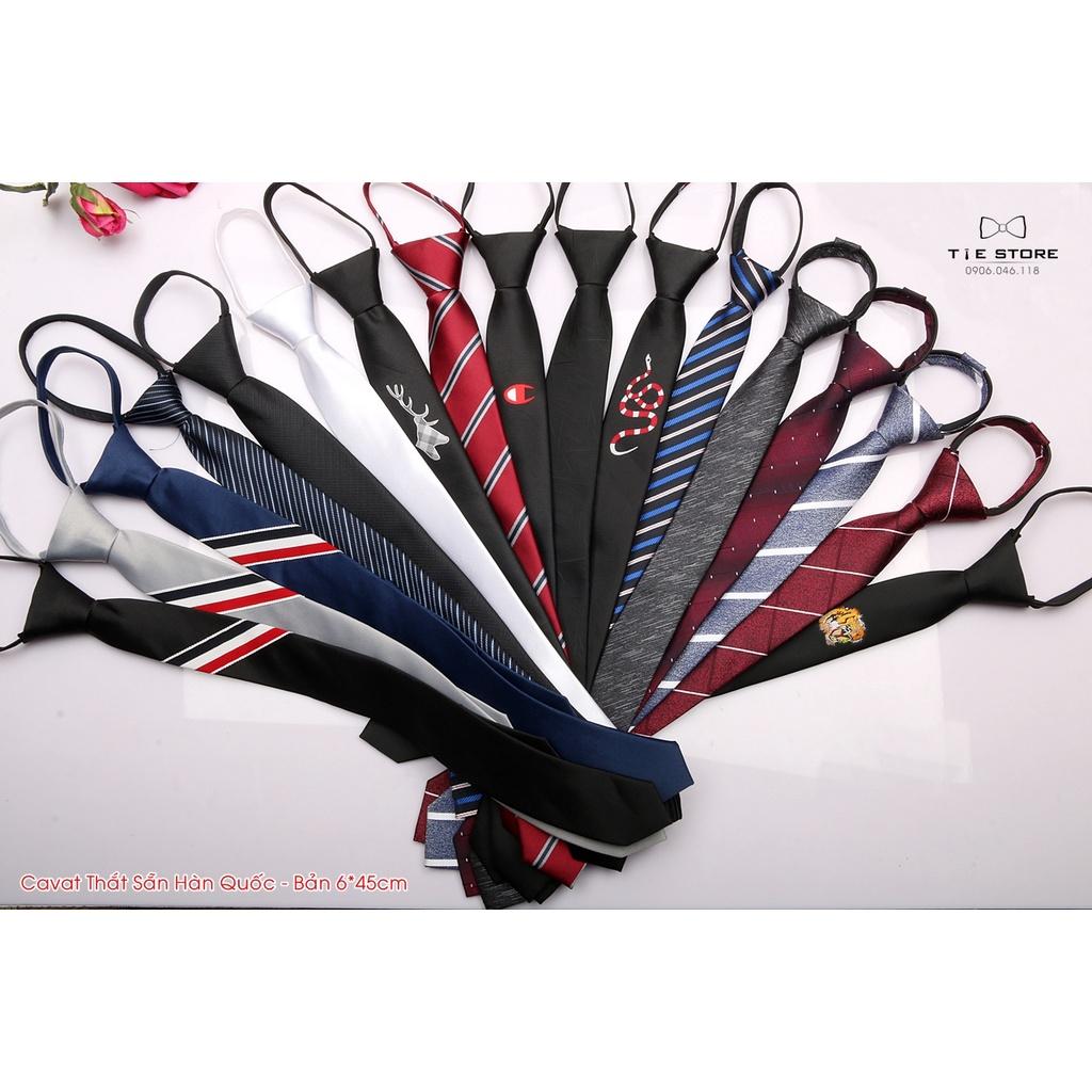 Cà Vạt Thắt Sẵn Bản Nhỏ 5*45Cm - Cavat Vạt Thắt Sẵn, xanh navy kẻ chém