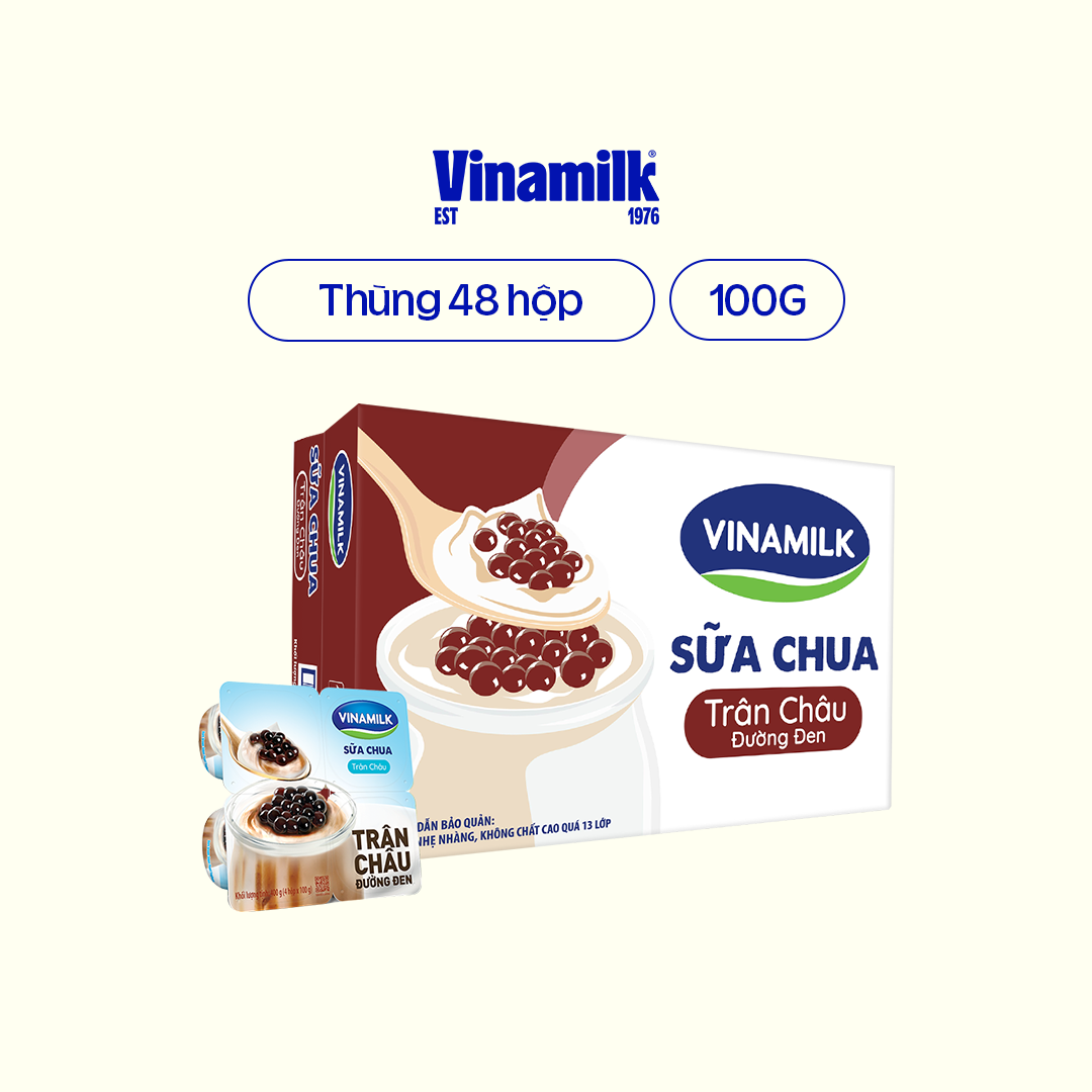 Thùng 48 Hộp Sữa chua ăn Vinamilk Love Yogurt Trân châu đường đen 100g
