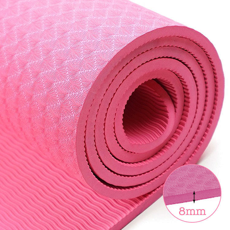 Thảm tập yoga TPE 1 lớp 8mm (Hồng) + Tặng túi đựng thảm và dây buộc thảm