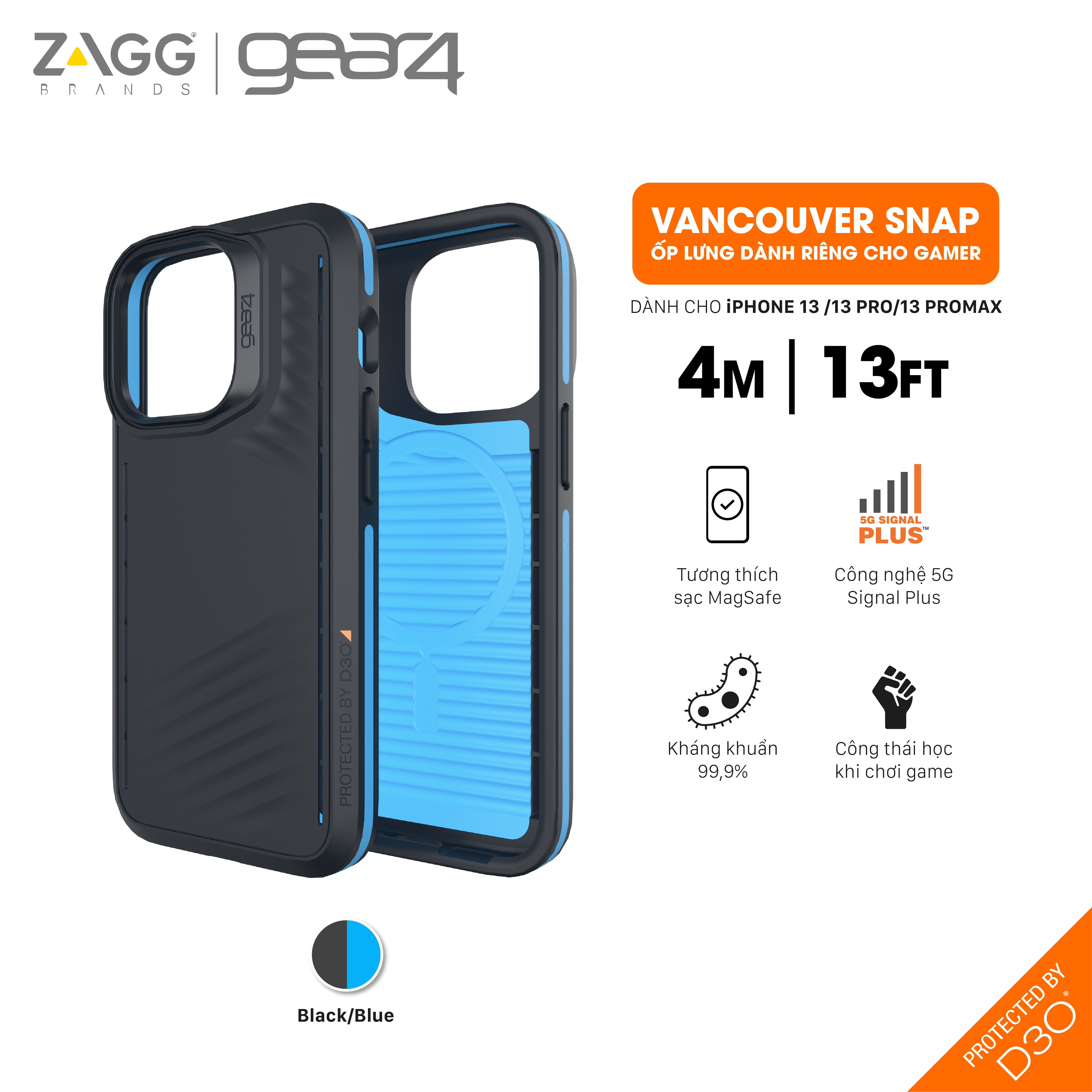 Ốp Lưng Chống Sốc Gear4 D3O Vancouver Snap 4M Hỗ Trợ Sạc Magsafe Cho Iphone 13 Series - Hàng Chính Hãng - Iphone 13