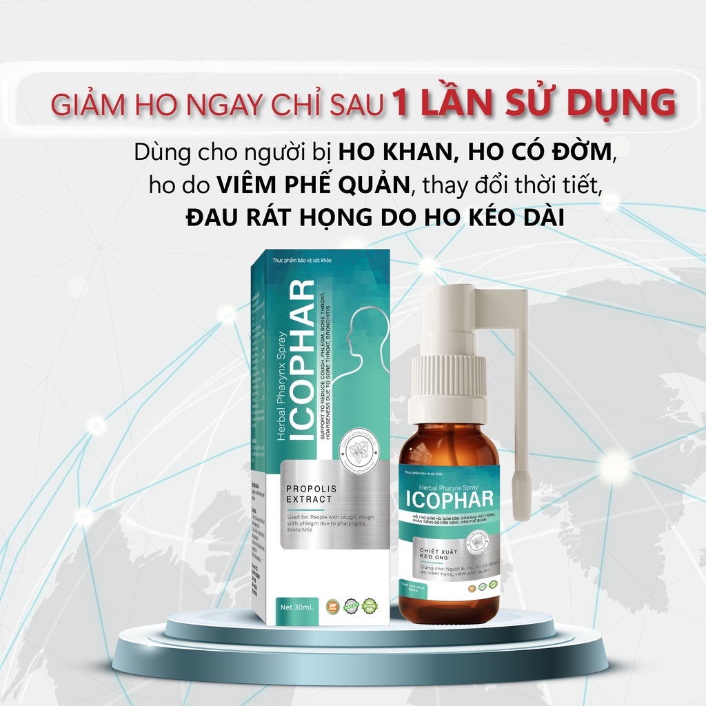 Xịt họng Xuyên Tâm Liên Icophar 30ml có chứa Keo ong Bạc Hà - Hỗ trợ giảm ho, giảm đờm do viêm họng, viêm phế quản