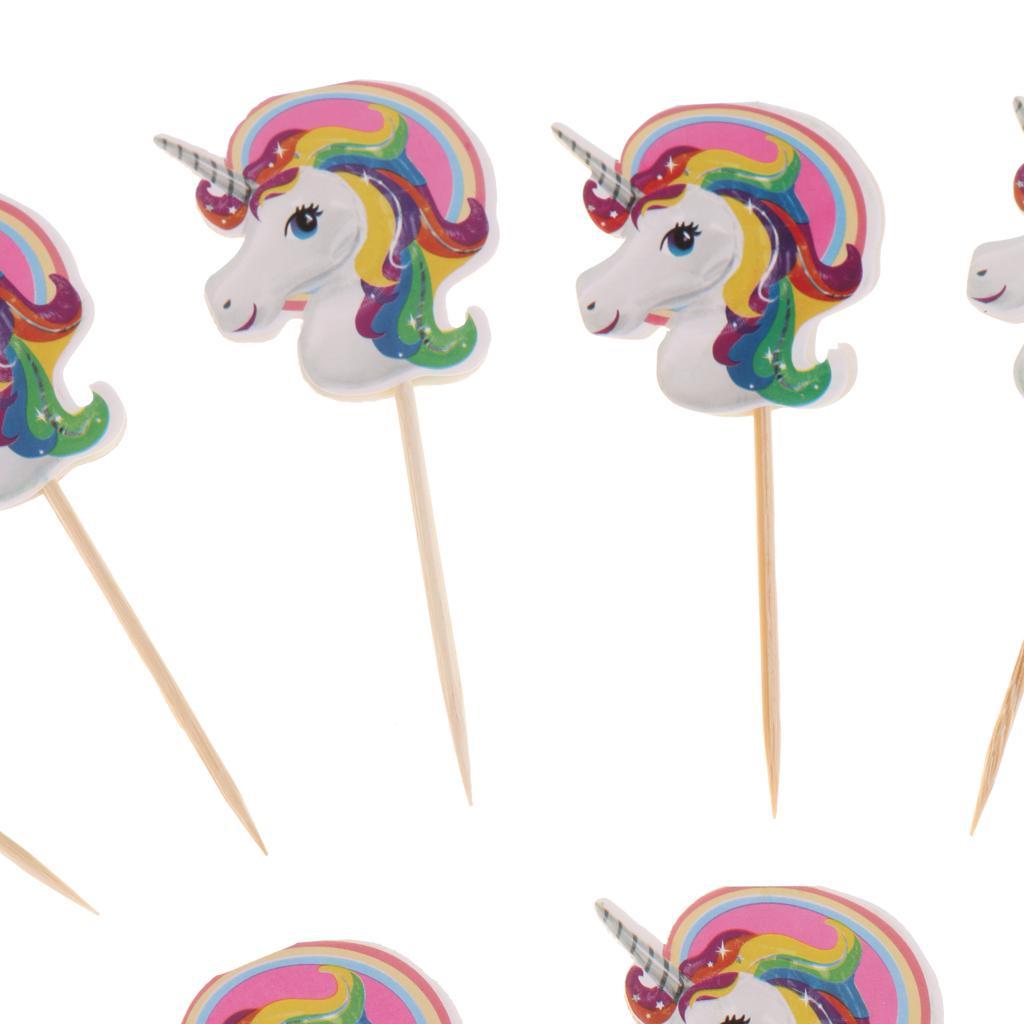 20pcs Rainbow Unicorn Cupcake Picks Cake Toppers for Birthday Party Decor