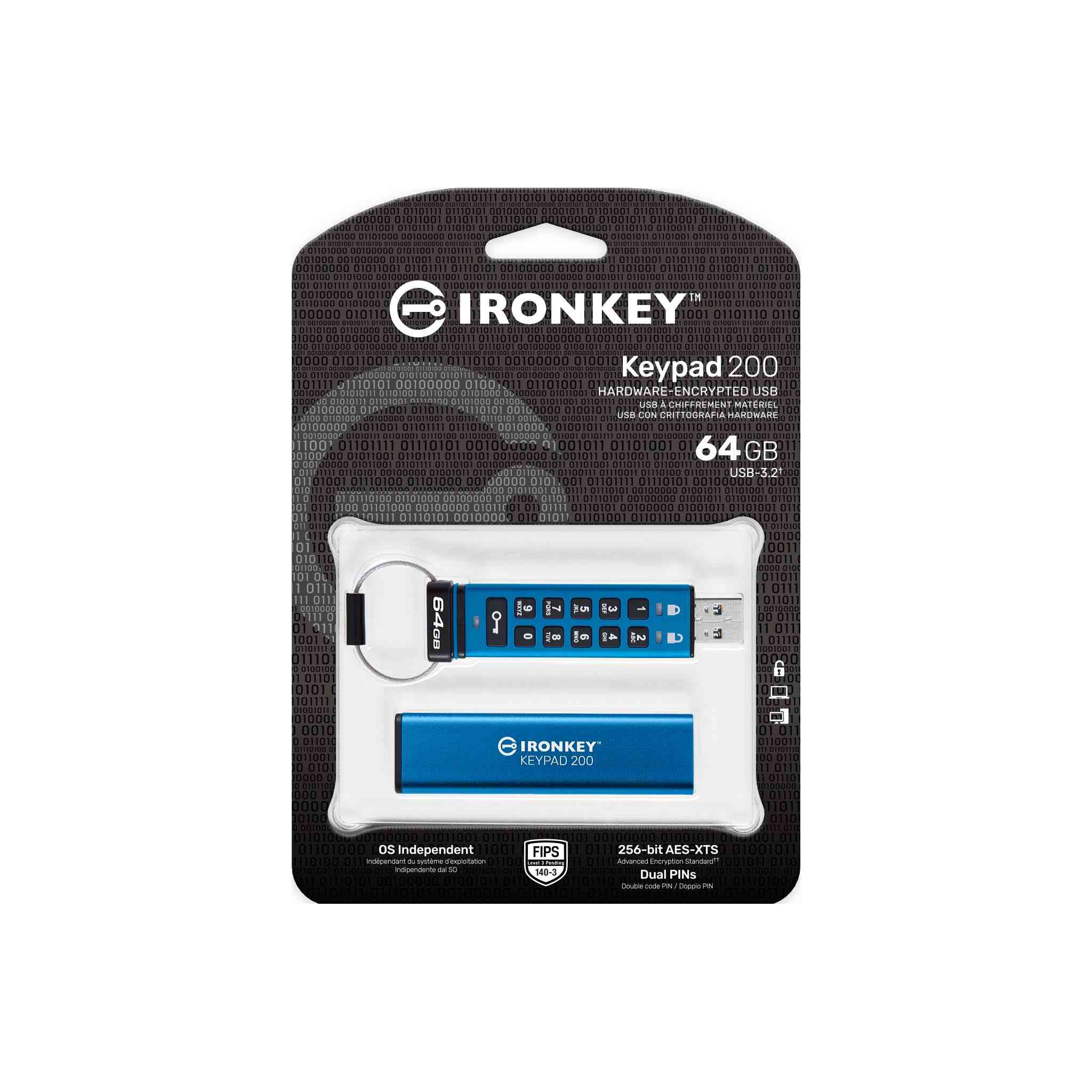 USB Bảo Mật Kingston IronKey Keypad 200 64GB - IKKP200/64GB - Hàng Chính Hãng