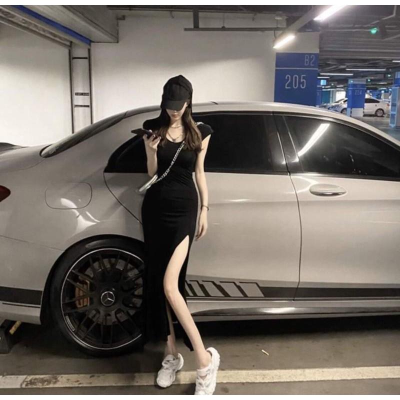 Đầm váy nữ maxi body đen xẻ dài tôn dáng