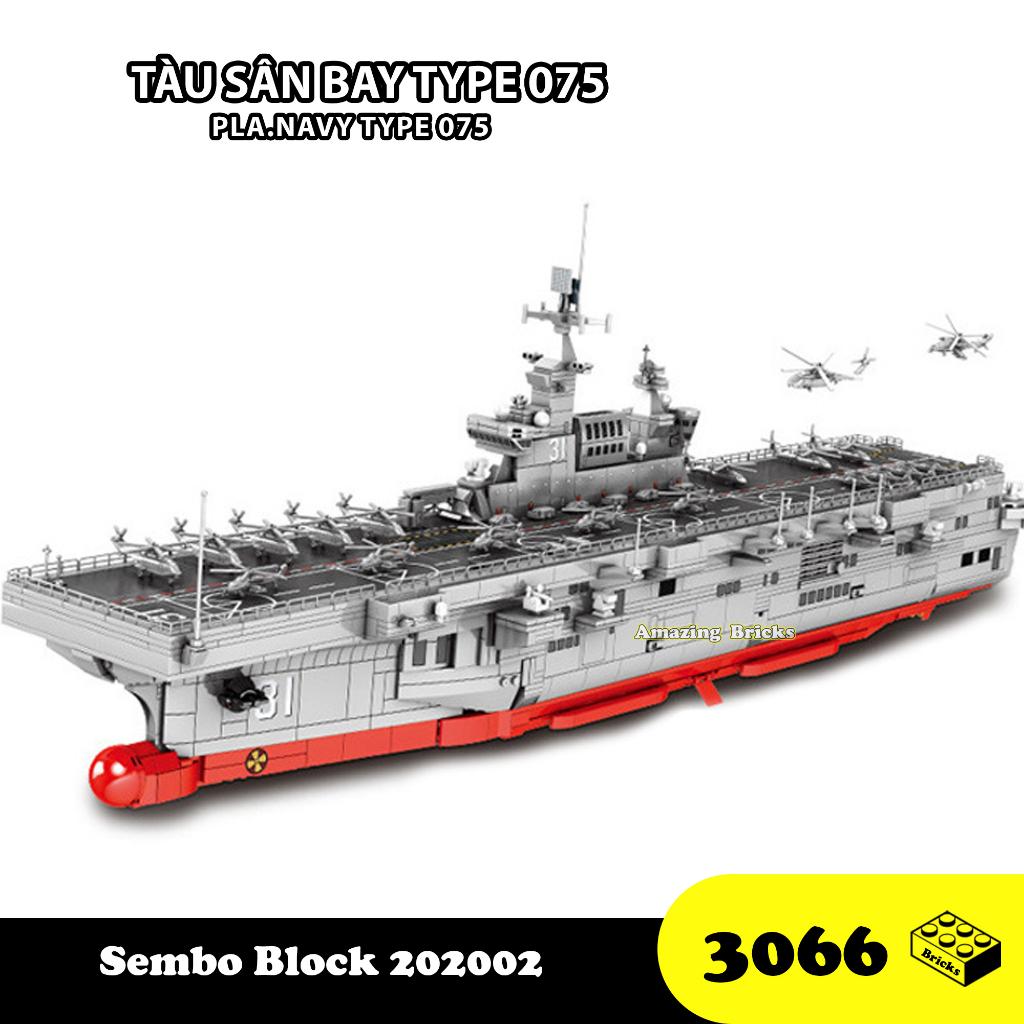 Đồ chơi lắp ráp Tàu Sân bay khổng lồ, Thủy đánh bộ (Đèn LED) Sembo block 202002 PLA.NAVY TYPE 075 - Xếp hình thông minh