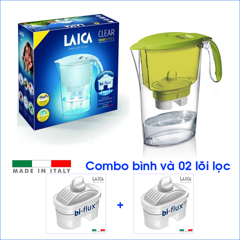 Combo Bình lọc nước LAICA J11A Xanh lá và 02 Lõi lọc nước  (MADE IN ITALY)