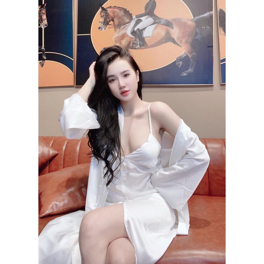 Set đầm ngủ nữ dáng dài 2 dây Sexy lụa latin Siêu Mát 6 màu DD201