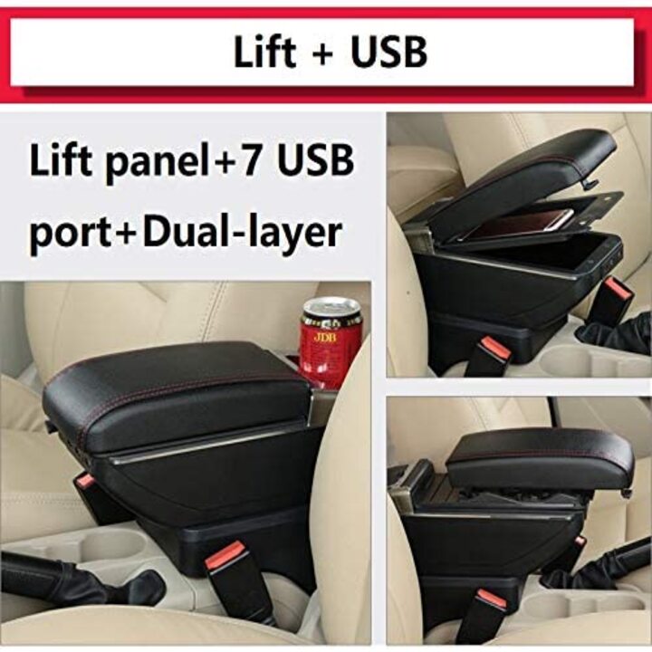 Hộp tỳ tay ô tô Ford Fiesta tích hợp 7 cổng USB, chất liệu nhựa ABS và da PU cao câ