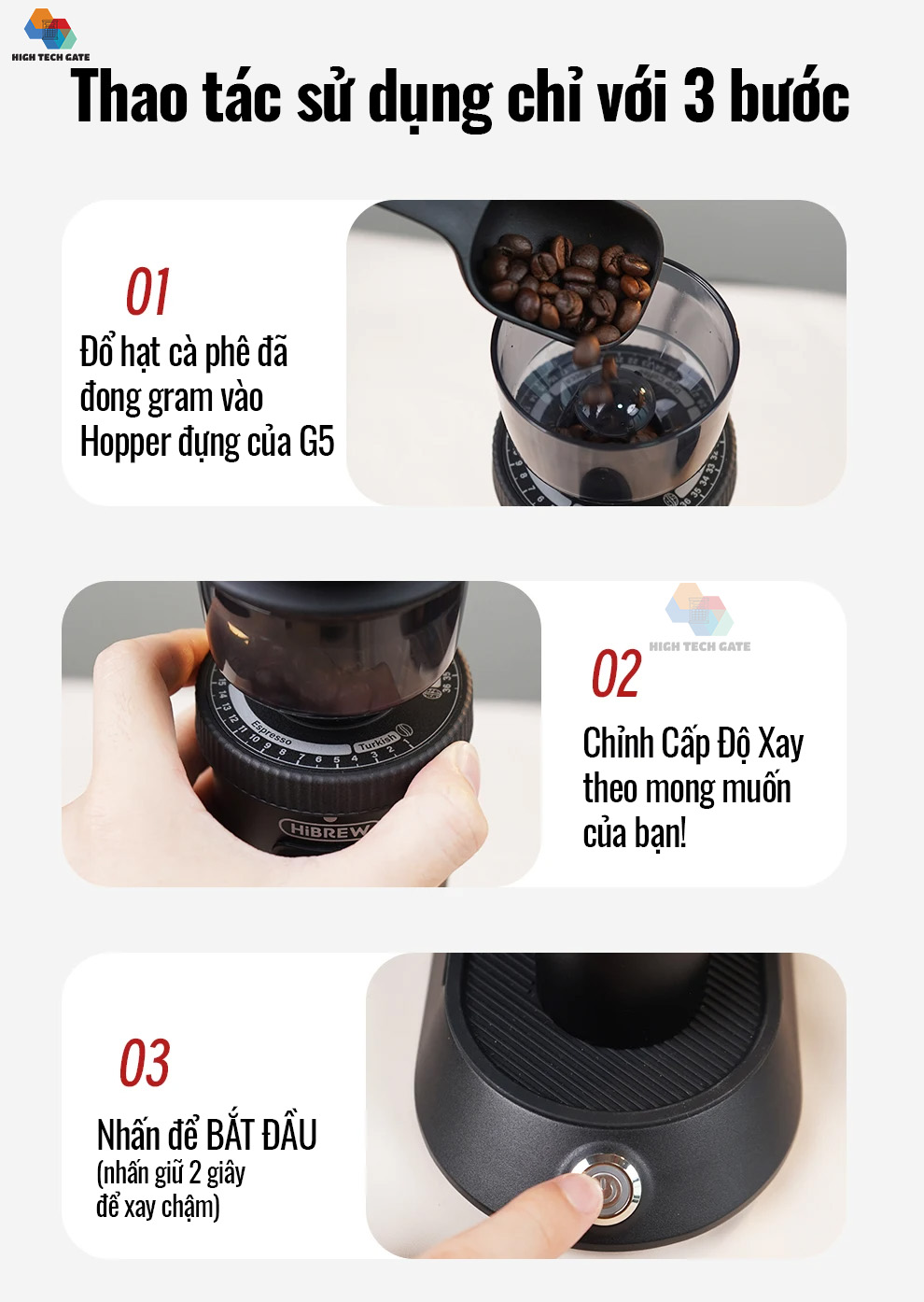 Máy xay cà phê Single Dose HiBREW G5 cao cấp, 36 cấp xay vô cấp lưỡi cornical burr 48mm chuyên nghiệp, xay cafe siêu mịn, hàng hính hãng