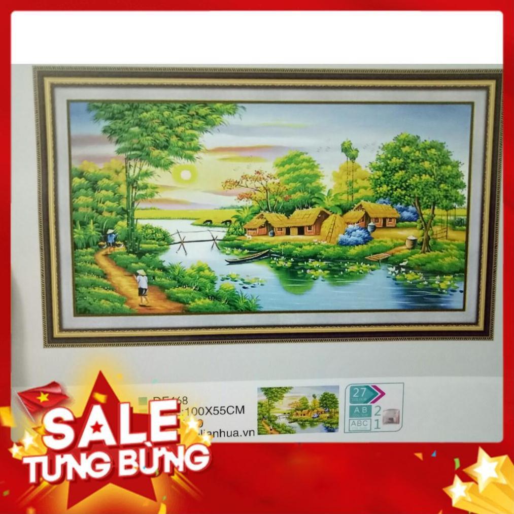 Tranh đính đá Phong Cảnh sông nước ruộng đồng KT 100x55cm