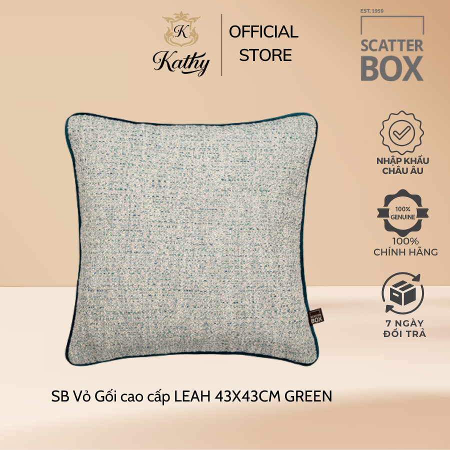 SCATTER BOX Vỏ Gối Cao Cấp nhập khẩu Ireland Anh Quốc LEAH màu GREEN kích thước 43X43CM Phong cách hiện đại