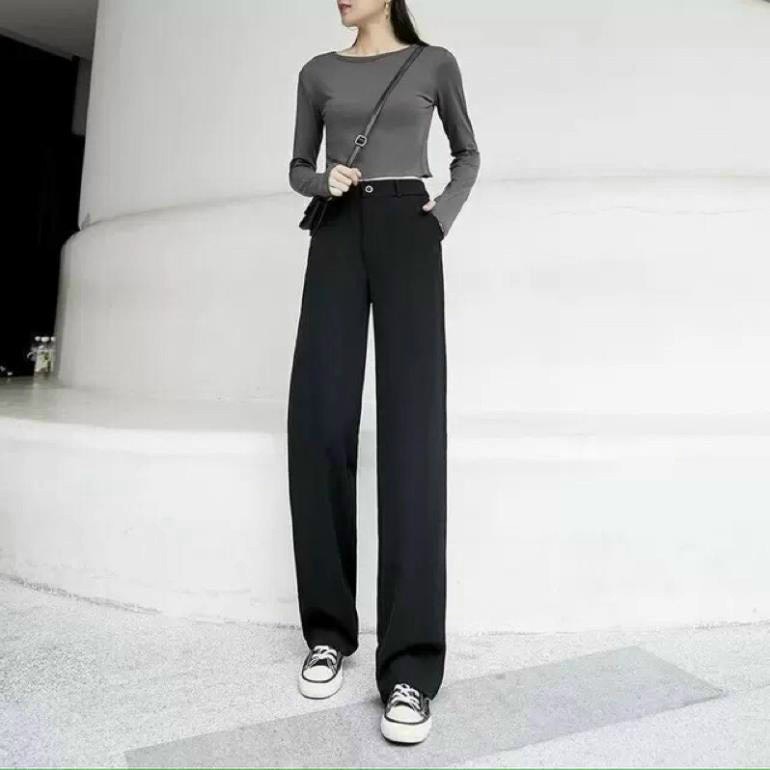 Quần Ống Rộng Cạp Cao Khoá giữa ,Quần Culottes Lưng Cao Dáng Suông Sang Trọng