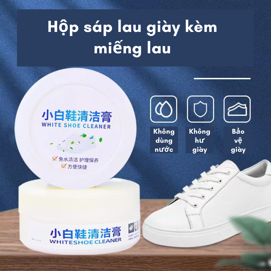 Hộp sáp vệ sinh giày dép túi xách balo, kèm miếng lau giày làm trắng