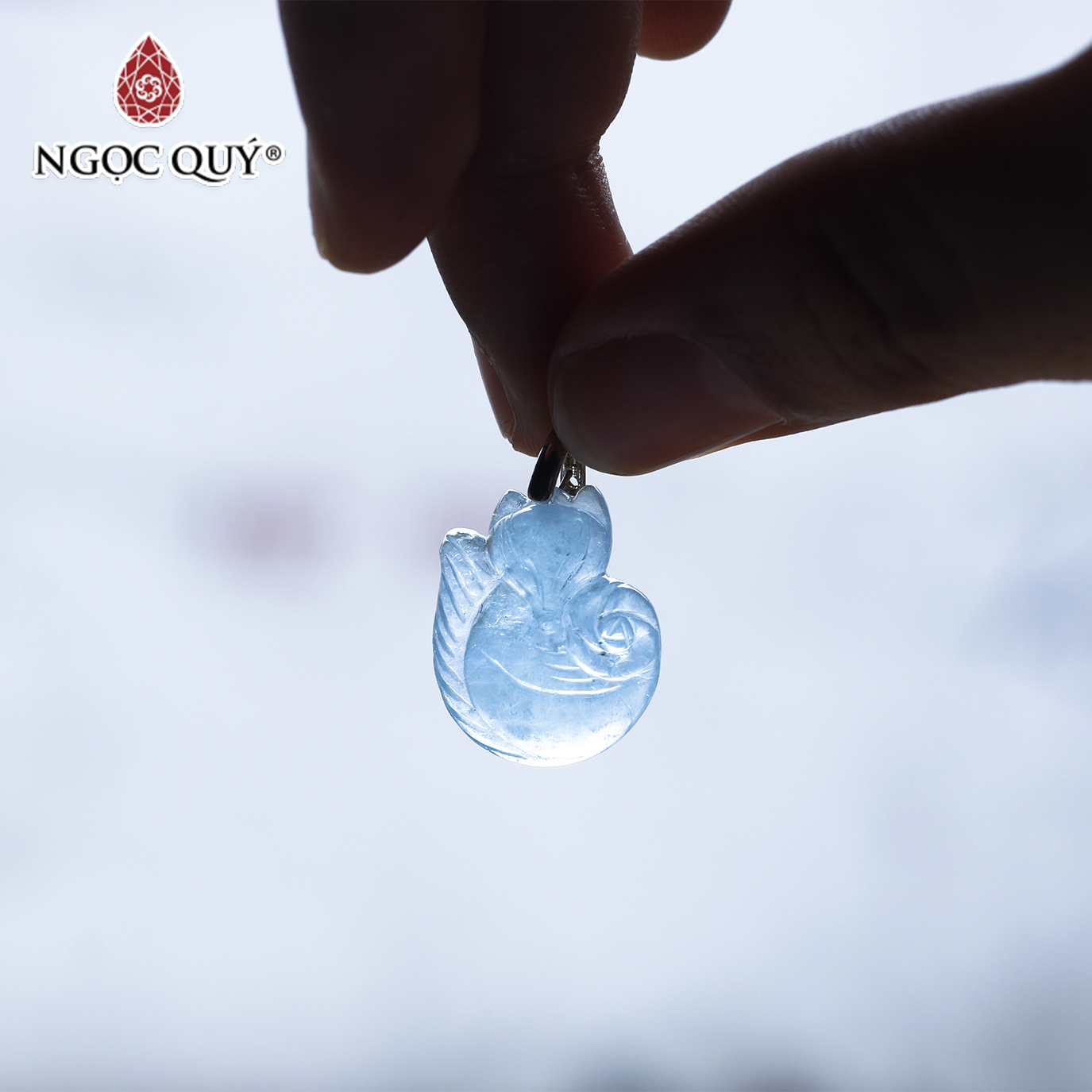 Mặt dây chuyền hồ ly 9 đuôi aquamarine mệnh thủy, mộc - Ngọc Quý Gemstones