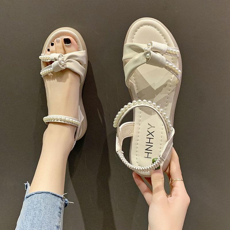 Sandals Women's Flat Shoes 2021 New Fairy Wind Online Celebrity Pearl with Skirt Summer Fashion Roman Beach Shoes