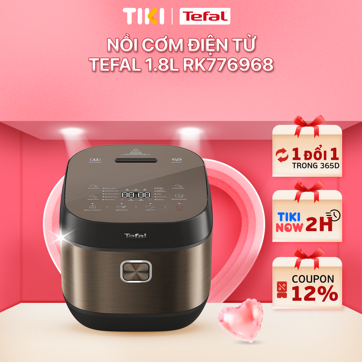 Nồi cơm điện tử Tefal 1.8L - Lòng nồi siêu dày 4mm RK776968 - Thương hiệu Pháp - Hàng chính hãng