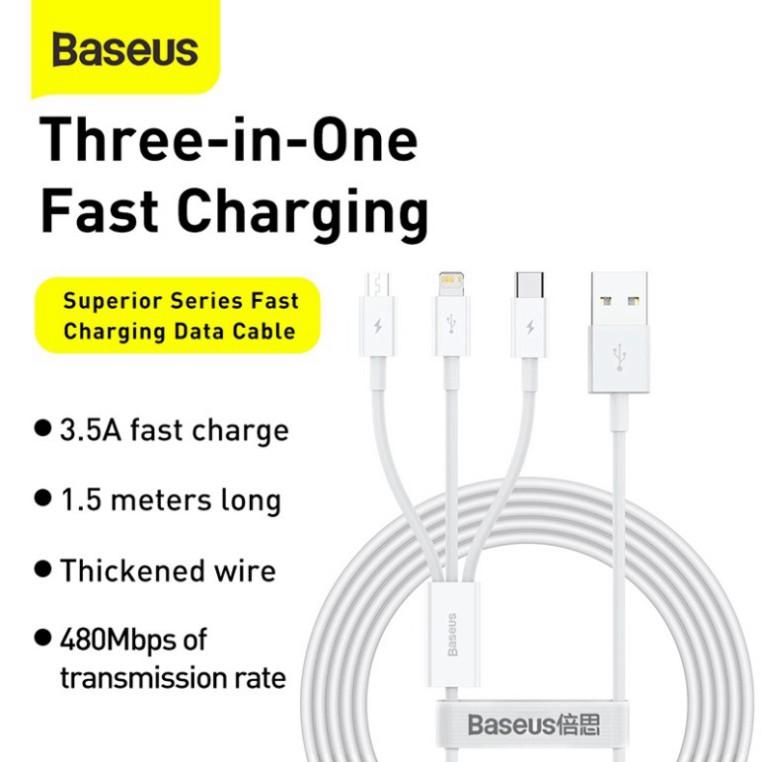 Cáp sạc đa năng Baseus Superior Series Fast Charging Data Cable USB to M+L+C 3.5A-Hàng chính hãng.