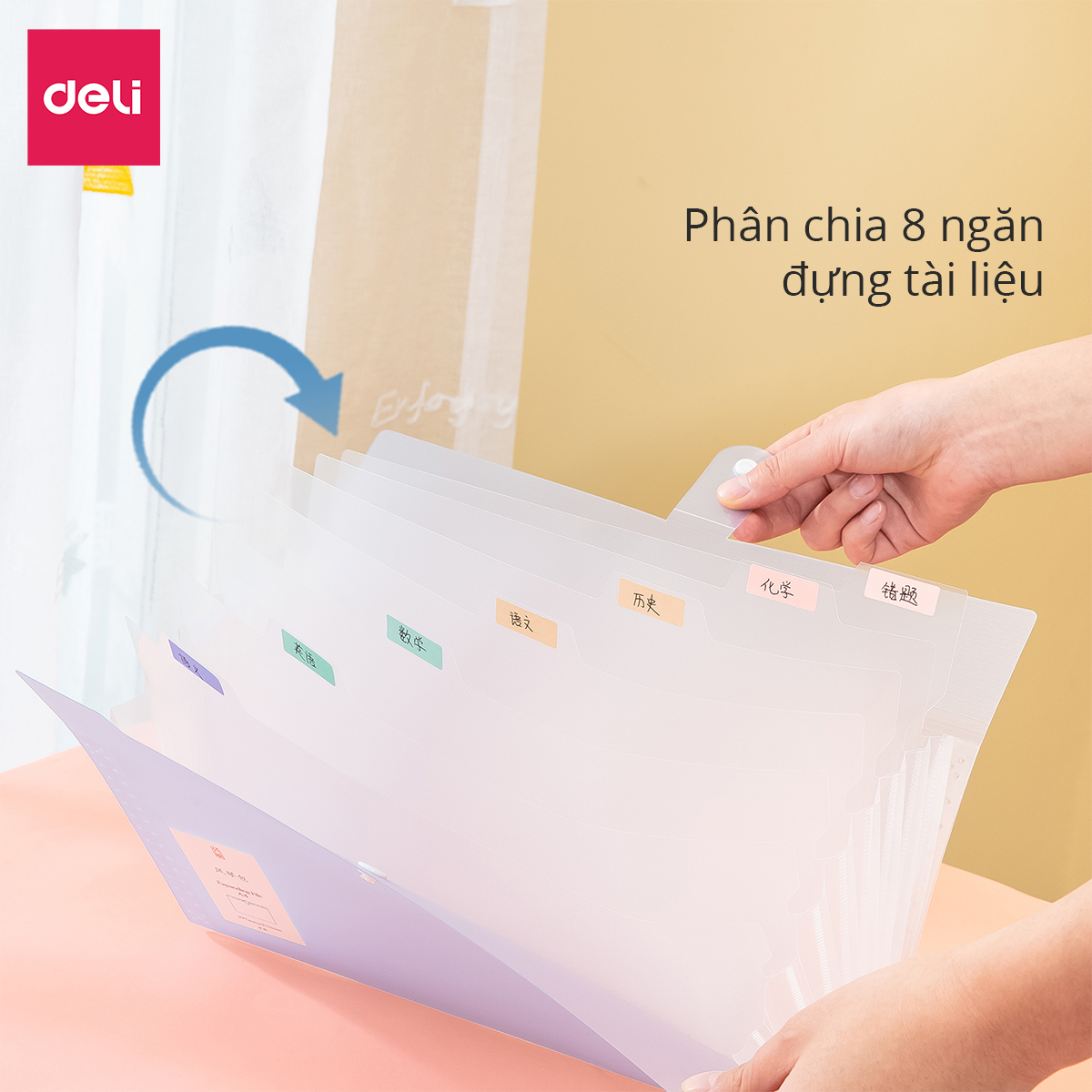 Cặp tài liệu mở rộng A4 8 ngăn Deli - có nút cài - 1 chiếc - 5735