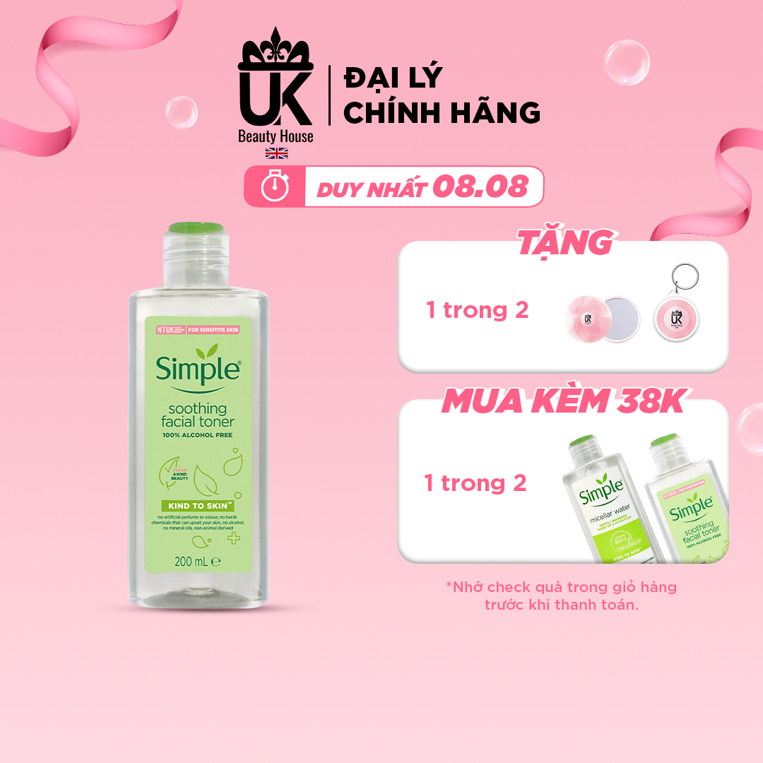 Nước Hoa Hồng Soothing Facial Toner Simple cân bằng ẩm cho da 200ml