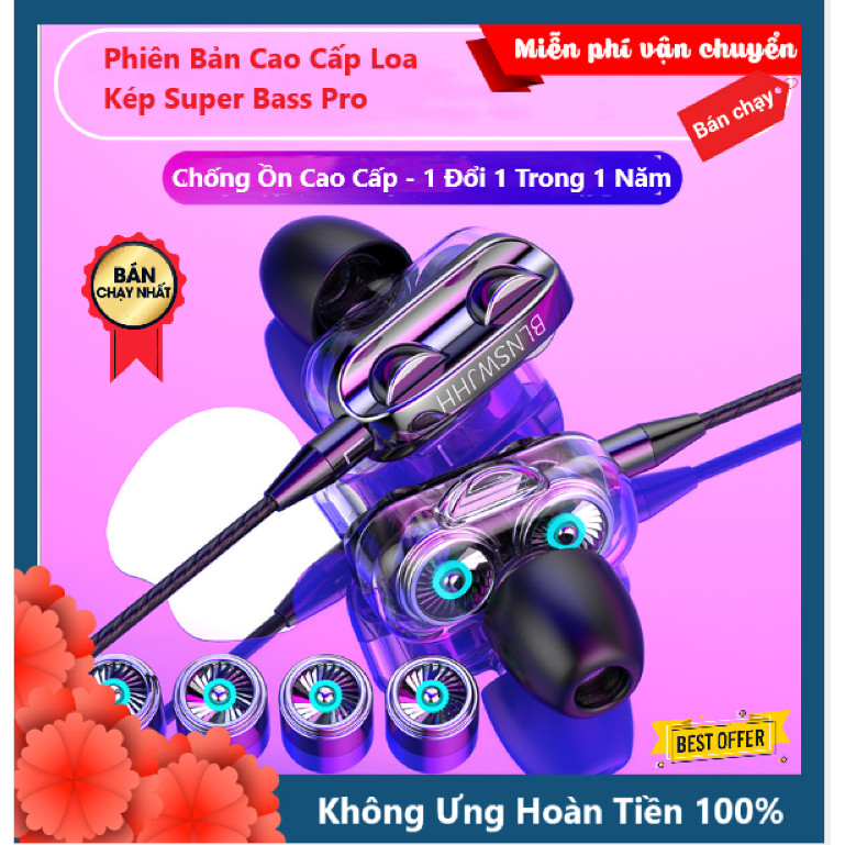 Tai Nghe Chống Ồn XSmart Cao Cấp WJHH Super Bass 2023 Thế Hệ Mới, Loa kép, Tai Phone Có Dây - Hàng Chính Hãng