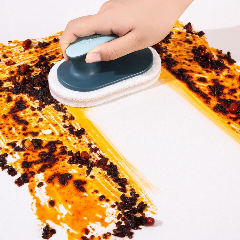 Cleaning Brush, Portable Household Sponge Brush with Handle for Kitchen Bathroom, Yellow/Dark Blue/White